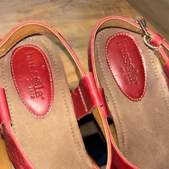 BUSSOLA Formentera Red Leather Cross Straps Wedge Sandals | Size EU 39 / US 8 - Picture 3 of 5